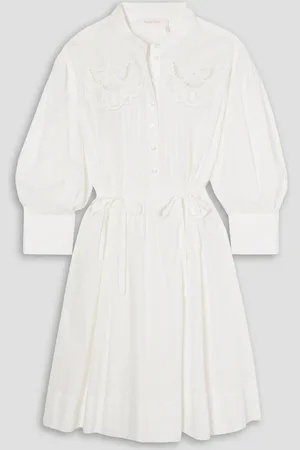 See by Chloé Broderie anglaise-trimmed cotton-jacquard mini dress - - FR 42