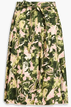3.1 Phillip Lim Pleated printed cotton-poplin skirt - Green - US 6