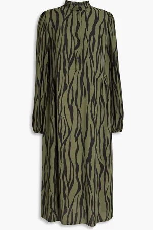 Luisa Cerano Gathered zebra-print crepe midi dress - Green - DE 36