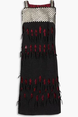 Maison Margiela Lazsr-cut studded herringbone midi dress - - IT 36