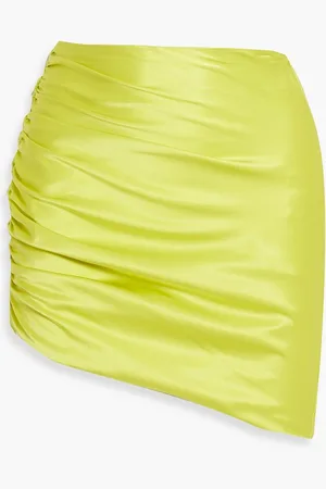 Michelle Mason Asymmetric ruched silk-satin mini skirt - Yellow - US 6