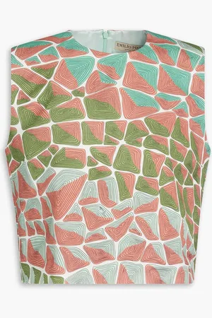 Puccini Cropped printed cotton and linen-blend top - Green - IT 44