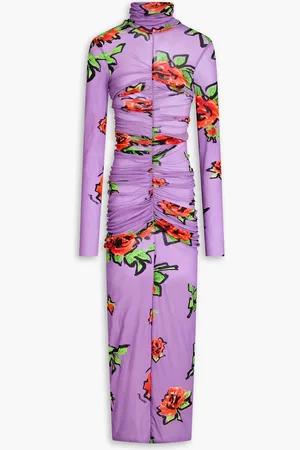 Serafini Floral-print tulle midi dress - Purple - IT 38