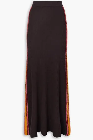 Chloé Crochet-trimmed ribbed wool maxi skirt - Brown - S