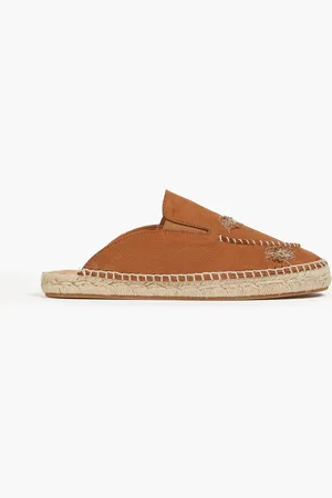 Maison Margiela Embroidered pebbled-leather espadrille mules - Brown - EU 35