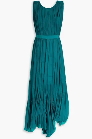 ULLA JOHNSON Sarai gathered silk-crepon maxi dress - Blue - US 0