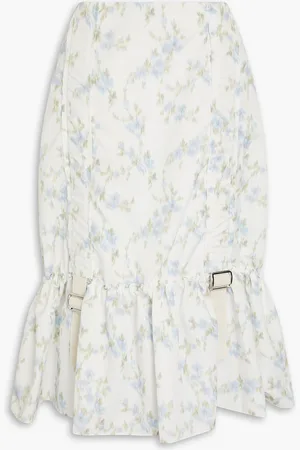 Simone Rocha Buckle-detailed ruffled floral-print taffeta midi skirt - Blue - UK 12