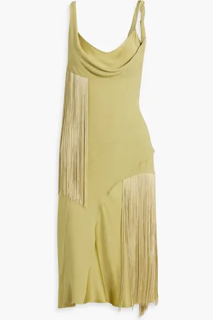 Victoria Beckham Fringed draped crepe dress - Green - UK 6