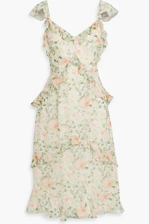 MIKAEL AGHAL Ruffled floral-print chiffon dress - Green - US 12
