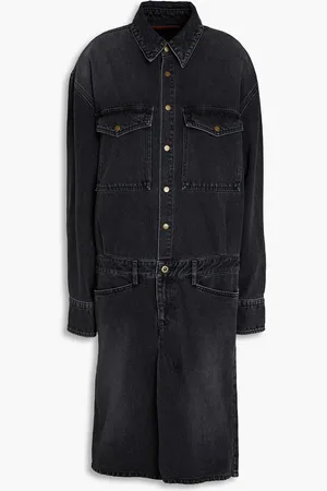PETAR PETROV Faded pleated denim midi shirt dress - Gray - FR 38