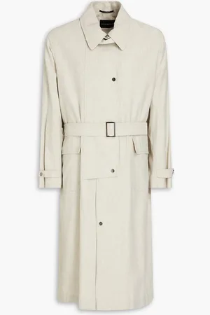 Emporio Armani Belted linen-blend gabardine trench coat - White - IT 50