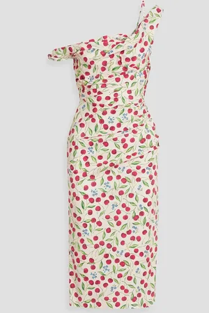Carolina Herrera One-shoulder printed cotton-blend poplin mini dress - White - US 14