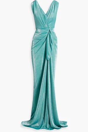 RHEA COSTA Draped glittered jersey gown - Blue - IT 42