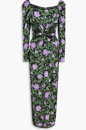 Agua by Agua Bendita Cuarzo Peonia Ocaso cutout floral-print linen-jacquard maxi dress - Green - M