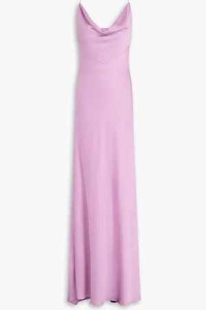 RHEA COSTA Lace-up draped stretch-satin gown - Purple - IT 44