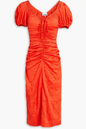 Ganni Ruched stretch-satin midi dress - Red - DE 36