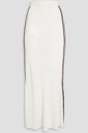 Chloé Crochet-trimmed ribbed wool maxi skirt - White - S