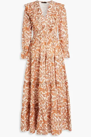 Maje Shirred paisley-print cotton maxi dress - - FR 34