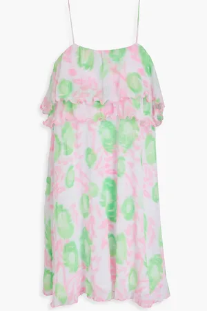 Ganni Tiered printed georgette mini dress - Pink - DE 44
