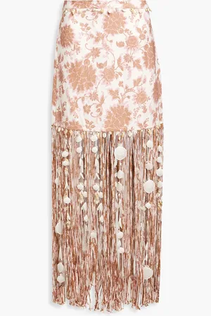 ZIMMERMANN Fringed floral-print linen maxi skirt - Brown - 0