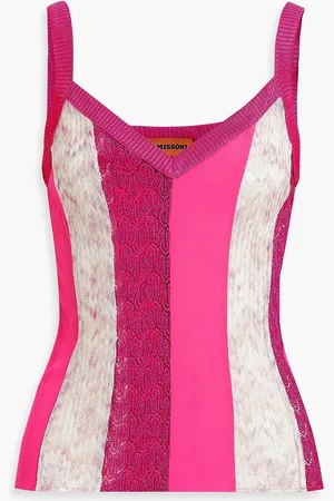 Missoni Metallic crochet-knit and crepe de chine camisole - Pink - IT 38
