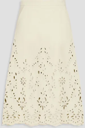 Chloé Broderie anglaise hemp and paper-blend midi skirt - White - FR 34
