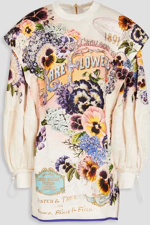 ZIMMERMANN Printed linen and silk-blend satin mini dress - White - 00