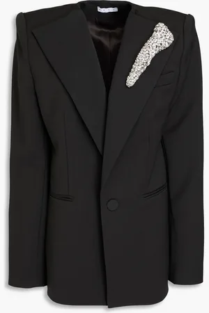 AREA Double-breasted crystal-embellished wool-blend blazer - Gray - US 2