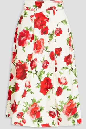 Carolina Herrera Pleated floral-print cotton-blend midi skirt - - US 0