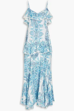 Melissa Odabash Daisy ruffled paisley-print woven midi dress - Blue - L