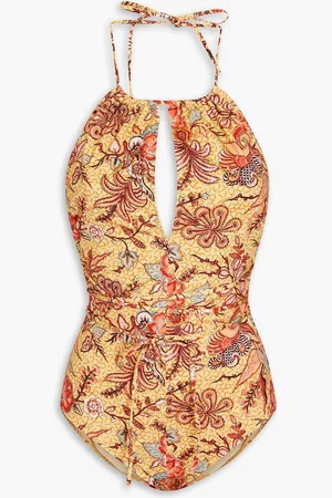 ULLA JOHNSON Annika printed halterneck swimsuit - Yellow - XS