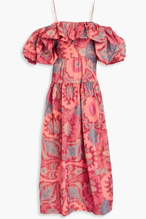 ULLA JOHNSON Izra cold-shoulder printed taffeta maxi dress - Orange - US 2
