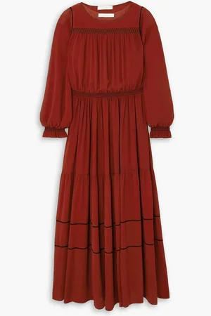 See by Chloé Embroidered georgette maxi dress - Red - FR 44