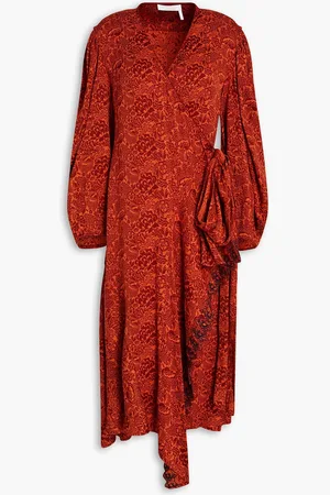 Chloé Embroidered jacquard wrap dress - Red - FR 40