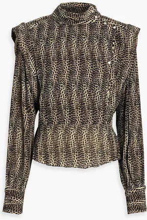 Isabel Marant Anais pintucked leopard-print chiffon blouse - - FR 36