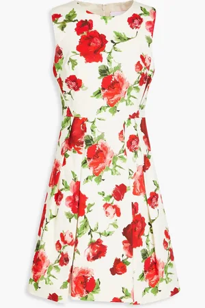 Carolina Herrera Pleated floral-print stretch-cotton dress - - US 4