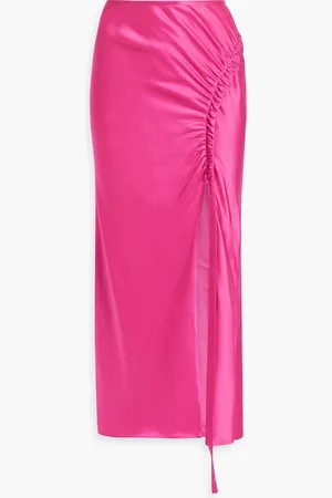 LAPOINTE Ruched satin-crepe midi skirt - Pink - US 14