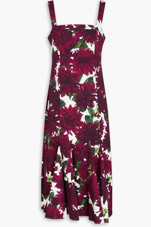 Oscar de la Renta Floral-print stretch-cotton twill midi dress - Purple - US 10