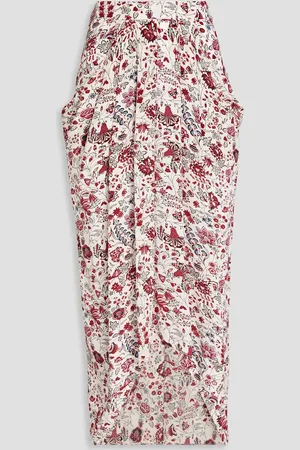 Isabel Marant Ginkinali pleated floral-print silk crepe de chine midi skirt - White - FR 40