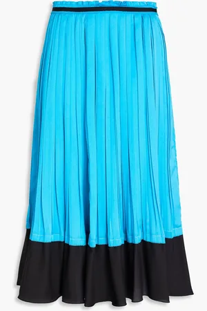 3.1 Phillip Lim Crepe-paneled pleated satin midi skirt - Blue - US 2