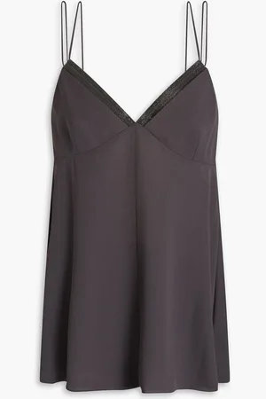 Brunello Cucinelli Bead-embellished silk crepe de chine camisole - Gray - L