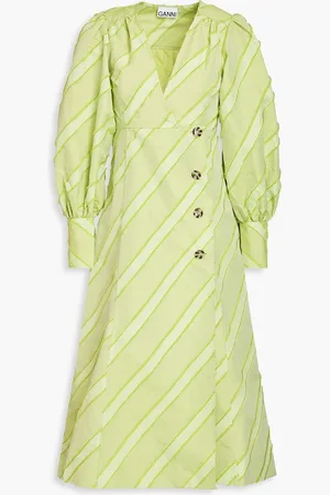 Ganni Margarita striped fil coupé-taffeta midi dress - Green - DE 32
