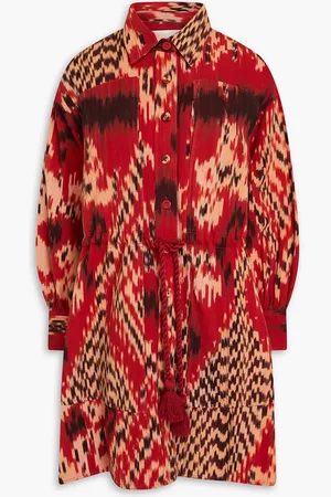 ULLA JOHNSON Dari printed cotton-jacquard mini shirt dress - Burgundy - US 2