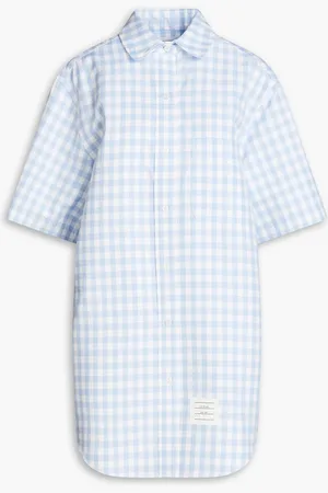 Thom Browne Appliquéd gingham cotton-blend mini shirt dress - Blue - IT 38