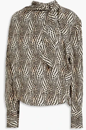 Isabel Marant Ilkeith pussy-bow printed stretch-silk blouse - Neutral - FR 36