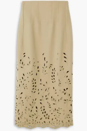 Chloé Broderie anglaise wool-twill midi skirt - Neutral - FR 34