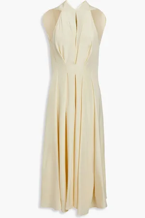 Victoria Beckham Cutout pleated silk-crepe midi dress - Neutral - UK 12