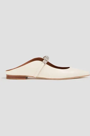 MALONE SOULIERS Bella crystal-embellished leather point-toe flats - White - EU 35
