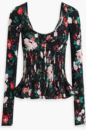 Paco rabanne Pintucked floral-print stretch-jersey top - - FR 40