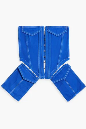 DION LEE Strapless cropped denim top - Blue - UK 14